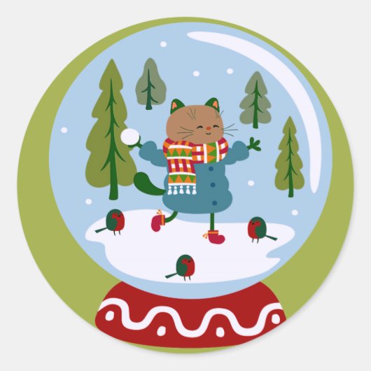 kerstkat sneeuw Wereldbol sticker (Voorkant)