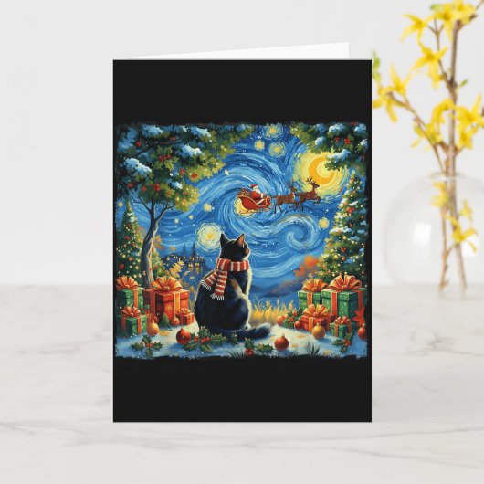 Kerstkat Sterrennacht Vakantie Van Gogh Kerstmis S Kaart (Gele Bloem)