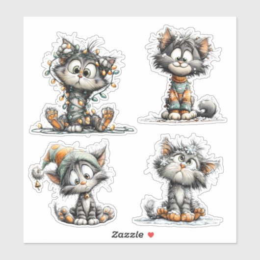 Kerstkat sticker (Vel)