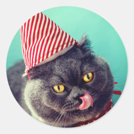 kerstkat-Sticker voor envelopzegel Ronde Sticker