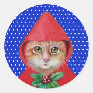 kerstkat-stickers ronde sticker