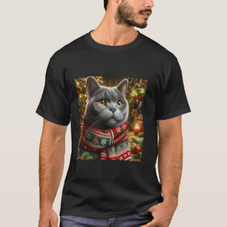 Kerstkat T-shirt - Festieve Chartreux Kerstshirt