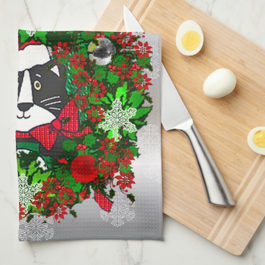 kerstkat theedoek (Quarter Fold)