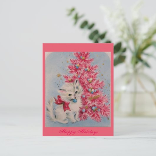  kerstkat uit 1940 feestdagenkaart (Staand voorkant)