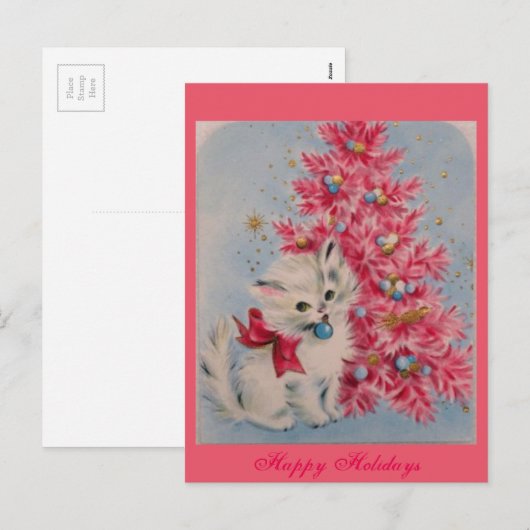  kerstkat uit 1940 feestdagenkaart (Voorkant / Achterkant)