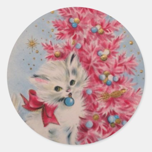  kerstkat uit 1940 ronde sticker (Voorkant)