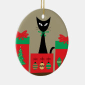 Kerstkat uit het midden van de eeuw in doos keramisch ornament (Rechts)