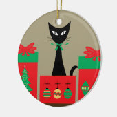 Kerstkat uit het midden van de eeuw in doos keramisch ornament (Links)