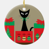 Kerstkat uit het midden van de eeuw in doos keramisch ornament (Achterkant)