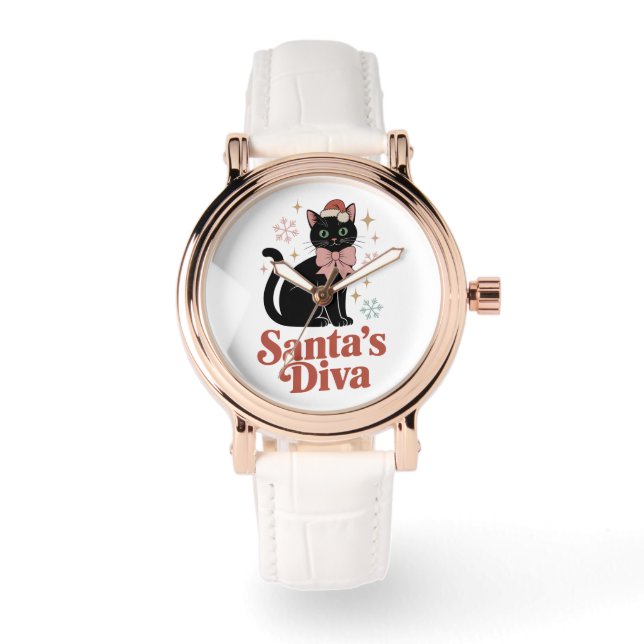 Kerstkat van de Diva van de Kerstman voor Haar Horloge (Voorkant)