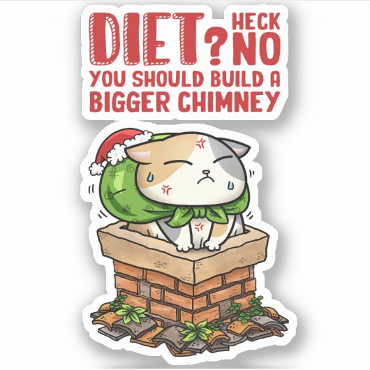 Kerstkat vast in schoorsteen sticker (Voorkant)