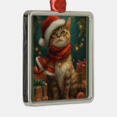 Kerstkat vierkante metalen kerstversiering ornament (Rechts)