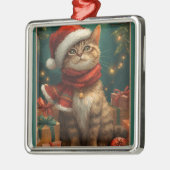 Kerstkat vierkante metalen kerstversiering ornament (Links)