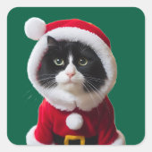 kerstkat vierkante sticker (Voorkant)