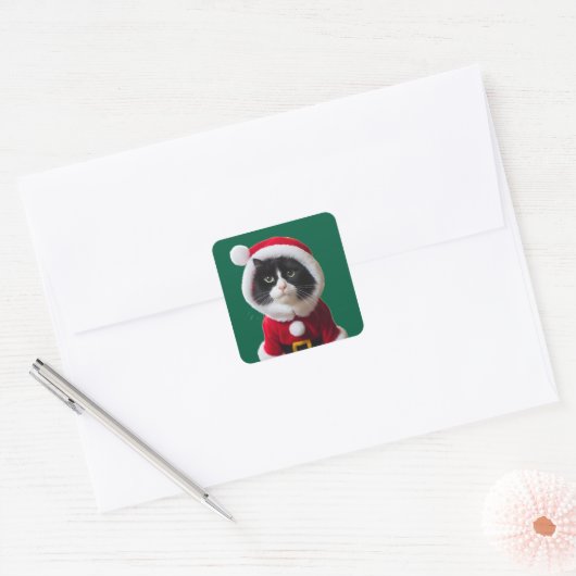 kerstkat vierkante sticker (Envelop)