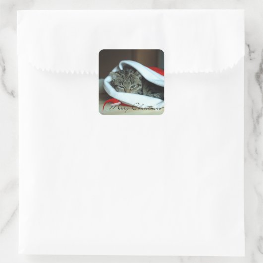 kerstkat vierkante sticker (Tas)