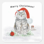 Kerstkat Vierkante Sticker (Voorkant)