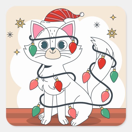 kerstkat vierkante sticker