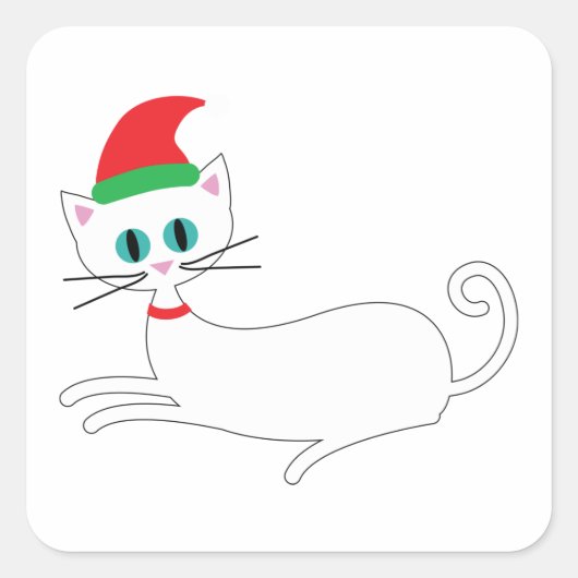 kerstkat vierkante sticker (Voorkant)