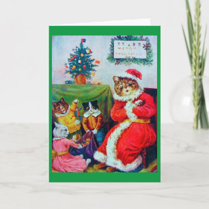 Kerstkat Vintage, Louis Wain Feestdagen Kaart