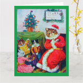 Kerstkat Vintage, Louis Wain Kaart (Gele Bloem)
