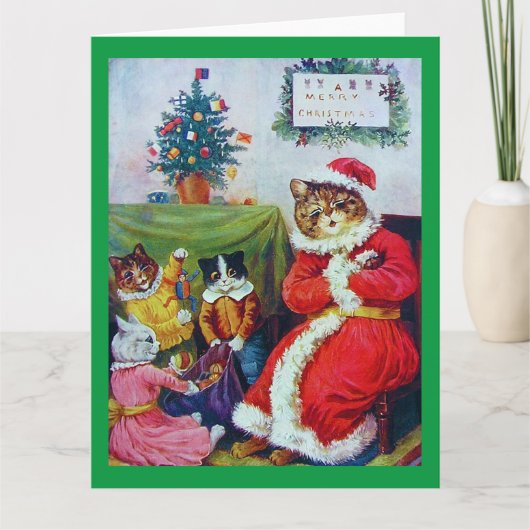 Kerstkat Vintage, Louis Wain Kaart (Voorkant)