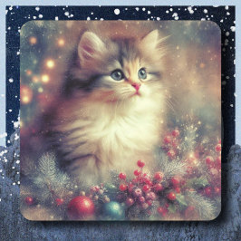 Kerstkat Vintage Vierkante Sticker