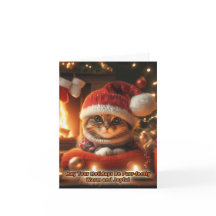 Kerstkat voor kerstkaart met haard