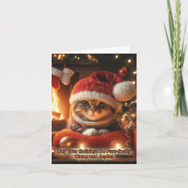 Kerstkat voor kerstkaart met haard feestdagen kaart