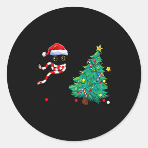 Kerstkat voor vrouwen mannen familie grappige zwar ronde sticker