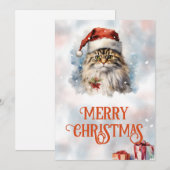 kerstkat-Waterverf Feestdagenkaart (Voorkant / Achterkant)