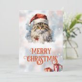 kerstkat-Waterverf Feestdagenkaart (Staand voorkant)