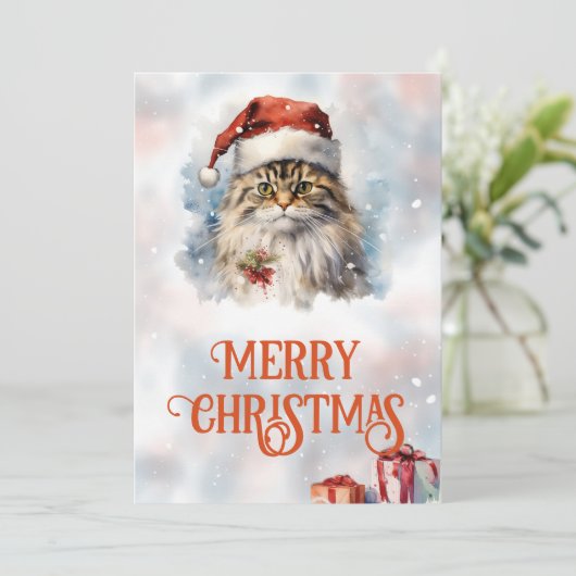 kerstkat-Waterverf Feestdagenkaart (Staand voorkant)