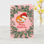 kerstkat Waterverf met rode kleppen Kaart (Gele Bloem)