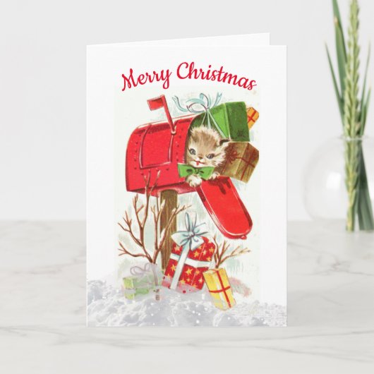 kerstkat-Wenskaart met Retro Bedankkaart (Voorkant)