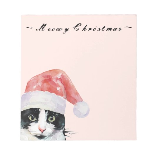 kerstkat wenst Meowy Kerstmis Blush Notitieblok (Voorkant)