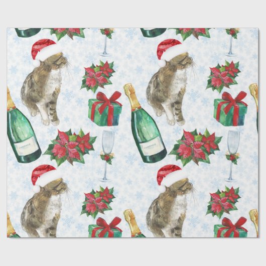 Kerstkat Winterviering Cadeaupapier (Vlak)