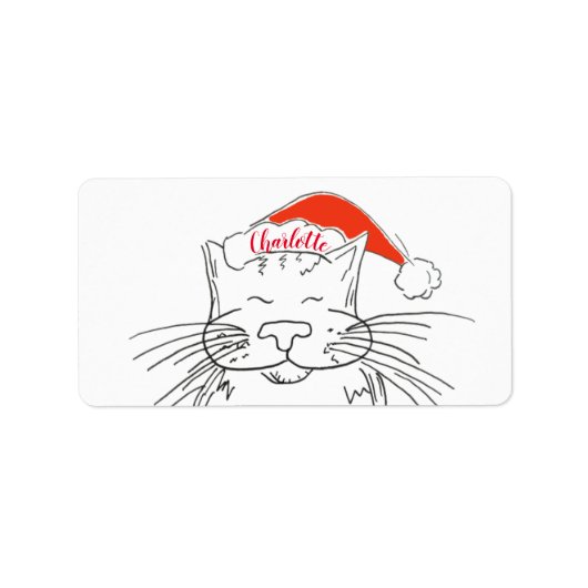 Kerstkat wit en rood tabby etiket (Voorkant)