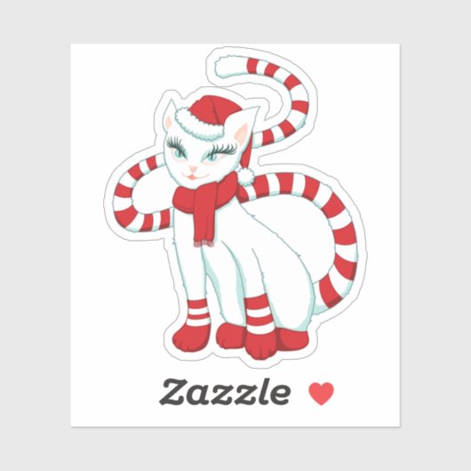 Kerstkat Witte Kat Sticker (Vel)