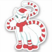 Kerstkat Witte Kat Sticker (Voorkant)