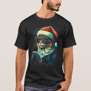 Kerstkat Xmas Boekenwurm Lezer Leraar Bibliothecar T-shirt