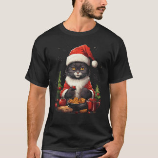 Kerstkat Xmas Kerstman Hoed Kitten Voedsel Liefheb T-shirt