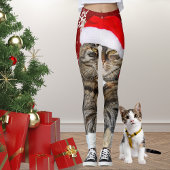 Kerstkatfoto in Santa Hat Snowflake in het rood Leggings