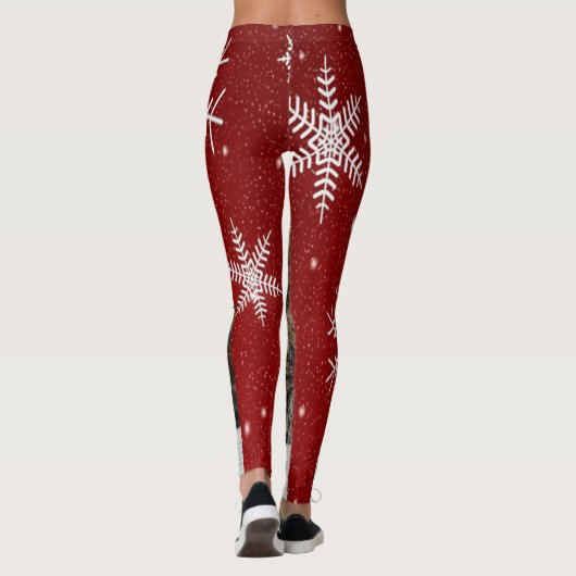 Kerstkatfoto in Santa Hat Snowflake in het rood Leggings (Achterkant)
