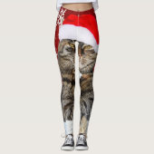 Kerstkatfoto in Santa Hat Snowflake in het rood Leggings (Voorkant)