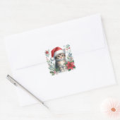 Kerstkatje Met Kerstmannen Hoed Vierkante Sticker (Envelop)