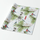Kerstkatje met vogels cadeaupapier (Uitgerold)