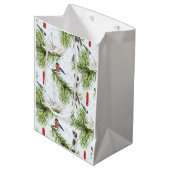 Kerstkatje met vogels medium cadeauzakje (Voorkant Gekanteld)