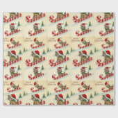 Kerstkatje rijdt op een zuurstok cadeaupapier (Vlak)