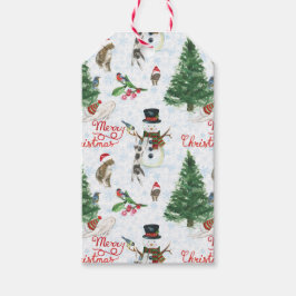 Kerstkatjes en sneeuwmannen cadeaulabel